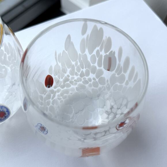 Murano Millefiori Hand Blown Art Glass Stemless Wine Glasses Set of 2 - 3 3/4" - Picture 8 of 9